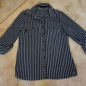 Notations Black and White Striped Button-Up Shirt